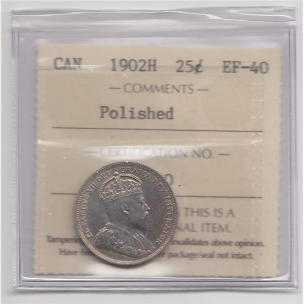 1902H Canada 25 Cents ICCS EF40 Polished