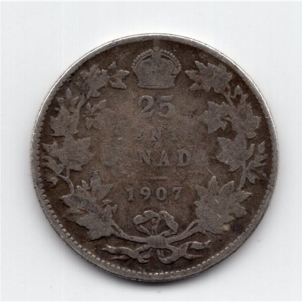 1907 Canada 25 Cent Silver Coin