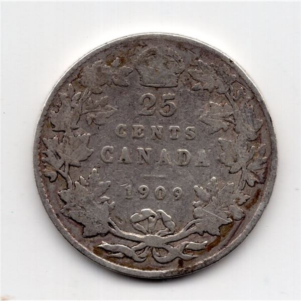 1909 Canada 25 Cent Silver Coin