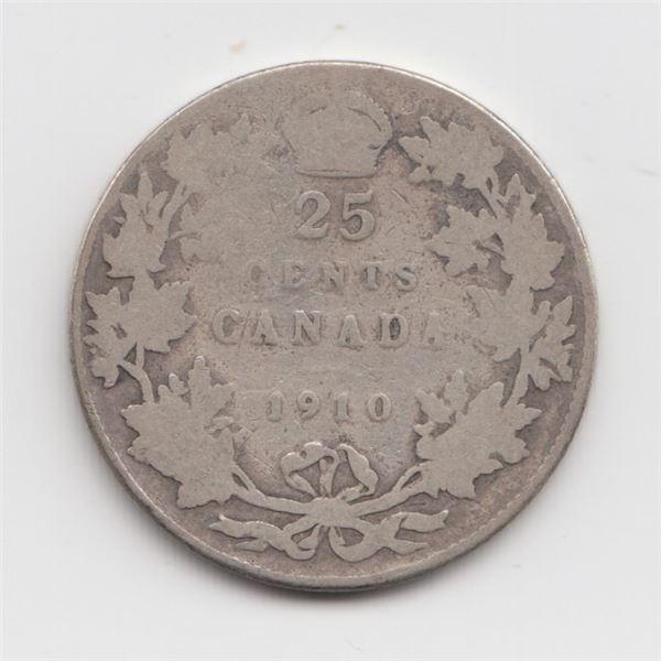 1910 Canada 25 Cent Silver Coin