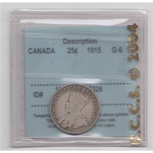 1915 Canada 25 Cents CCCS G6