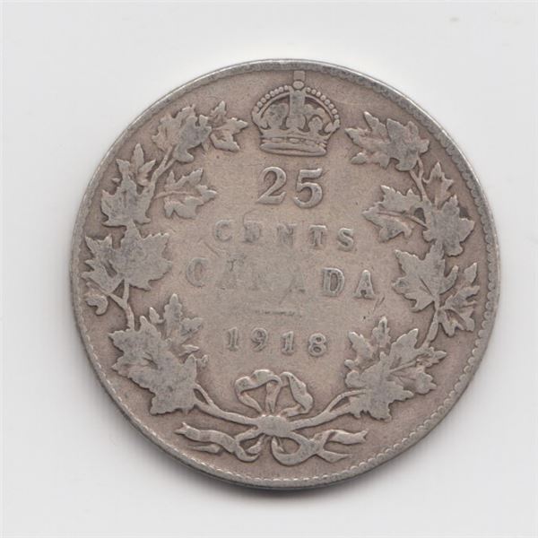 1918 Canada 25 Cent Silver Coin