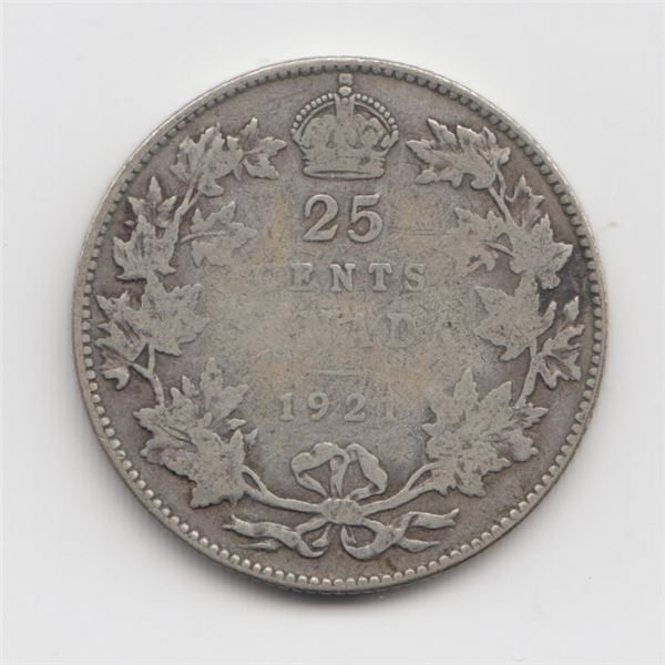 1921 Canada 25 Cent Silver Coin