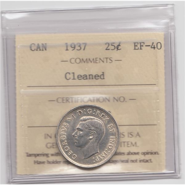 1937 Canada 25 Cent ICCS Silver Coin