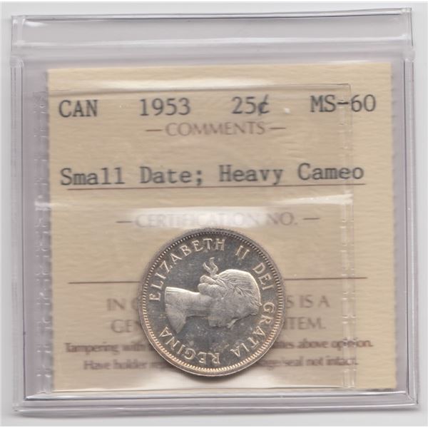 1953 Canada 25 Cent ICCS Small Date