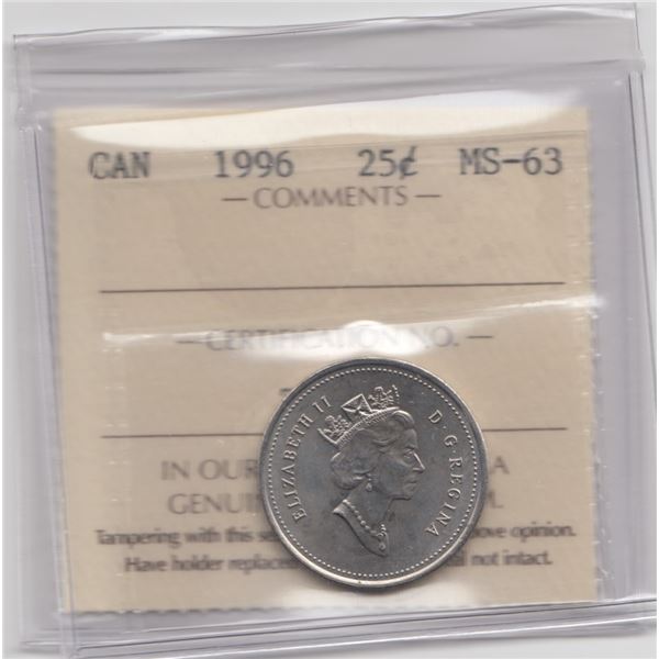 1996 Canada 25 Cent ICCS MS63