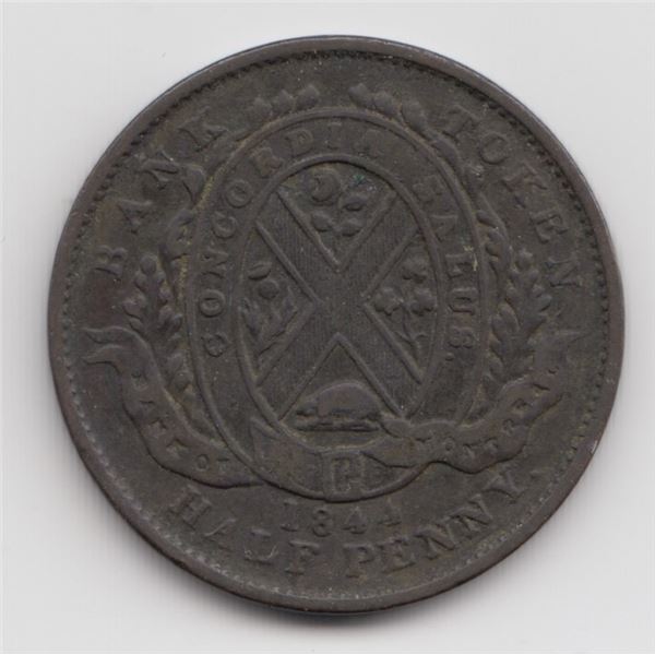 1844 Province of Canada 1/2 Penny Token