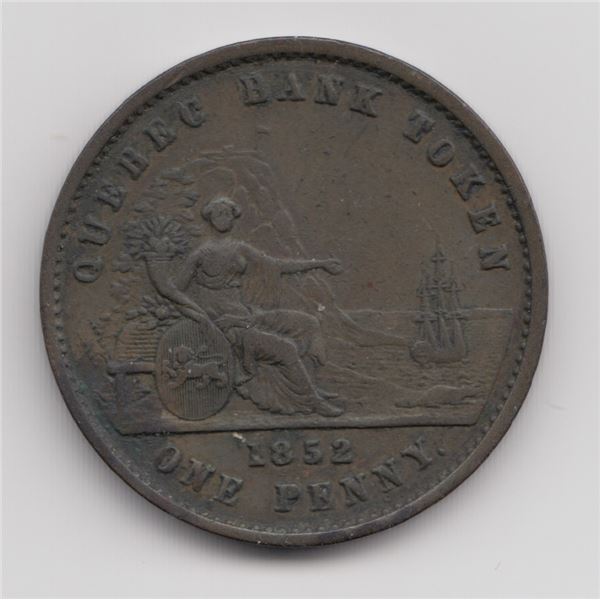1852 Quebec Bank One Penny Token