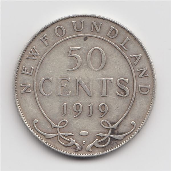 1919 Newfoundland 50 Cent Silver Coin