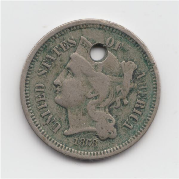 1868 US 3 Cent Nickel Coin