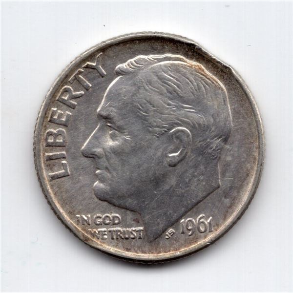 1961 US Dime Clipped Planchet Error