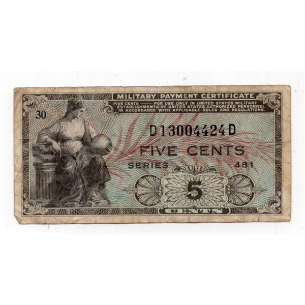 US 5 Cents Military Payment Certificate