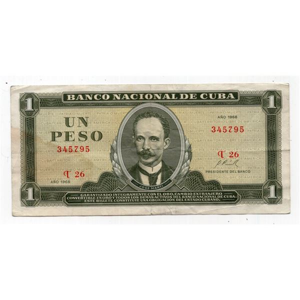 1968 Cuba 1 Peso Banknote