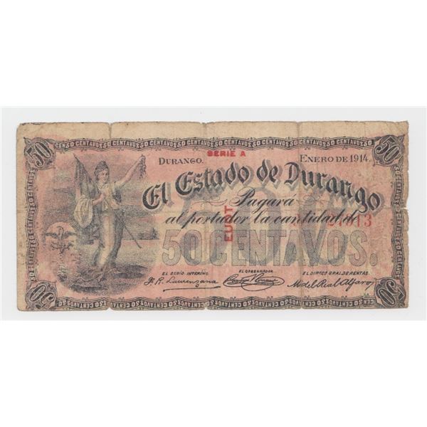 1914 Mexico Durango 50 Centavos Note