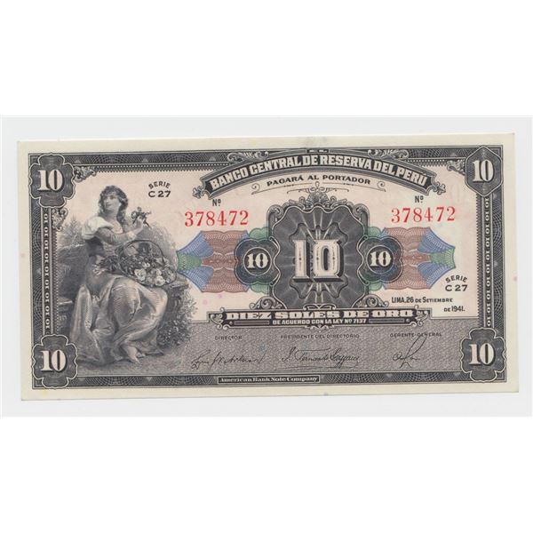 1941 Peru 10 Soles de Oro Note