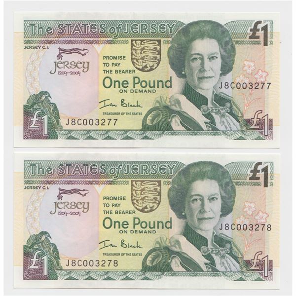 2 Consecutive 2004 Jersey 1 Pound Notes