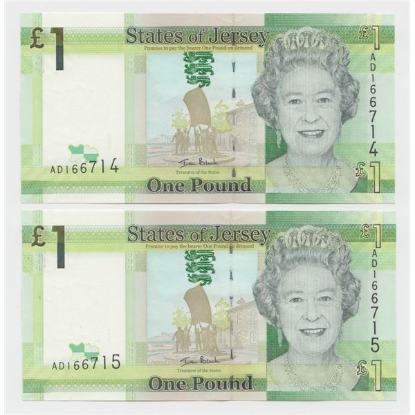 2 Consecutive 2010 Jersey 1 Pound Notes
