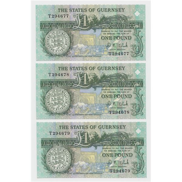 3 Consecutive 1991 Guernsey 1 Pound Notes