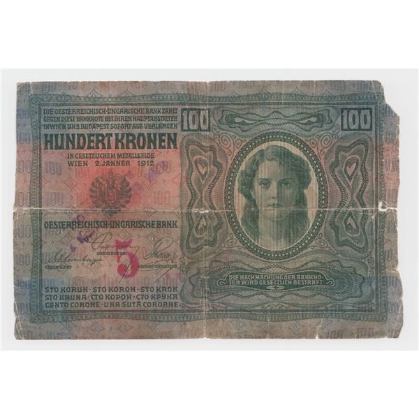 1912 Austria 100 Kronen Note