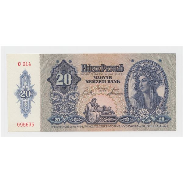 1941 Hungary 20 Pengo Note