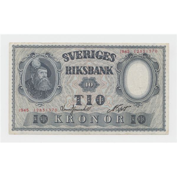 1945 Sweden 10 Kronor Note