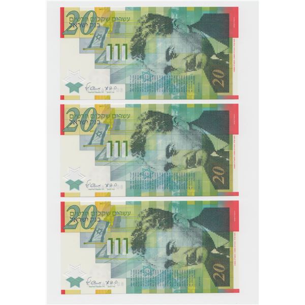 3 Consecutive 2008 Israel 20 New Sheqalim
