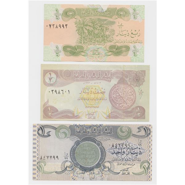 1992-3 Iraq 1/4, 1/2, 1 Dinar Notes