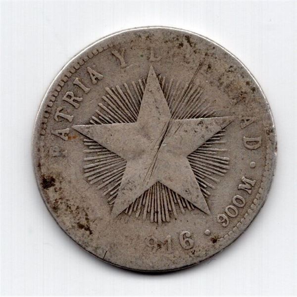 1916 Cuba 20 Centavos Silver Coin