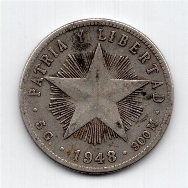 1948 Cuba 20 Centavos Silver Coin