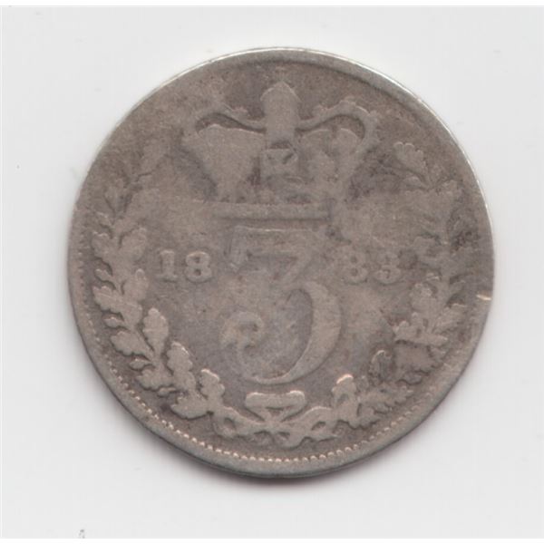 1883 Great Britain 3 Pence Silver Coin