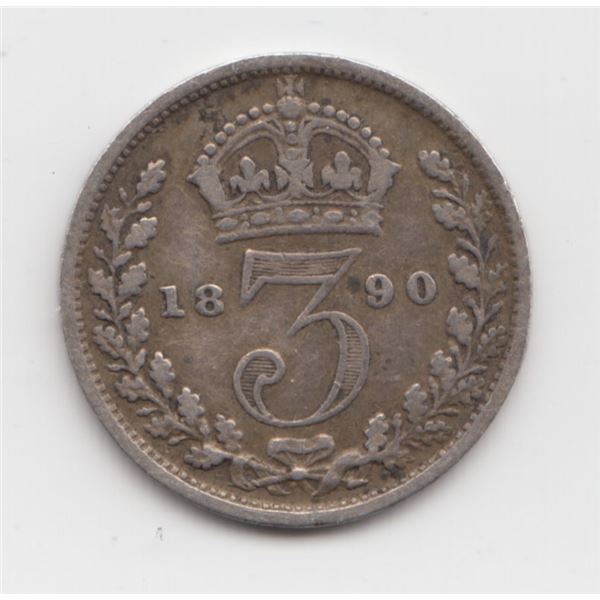 1890 Great Britain 3 Pence Silver Coin
