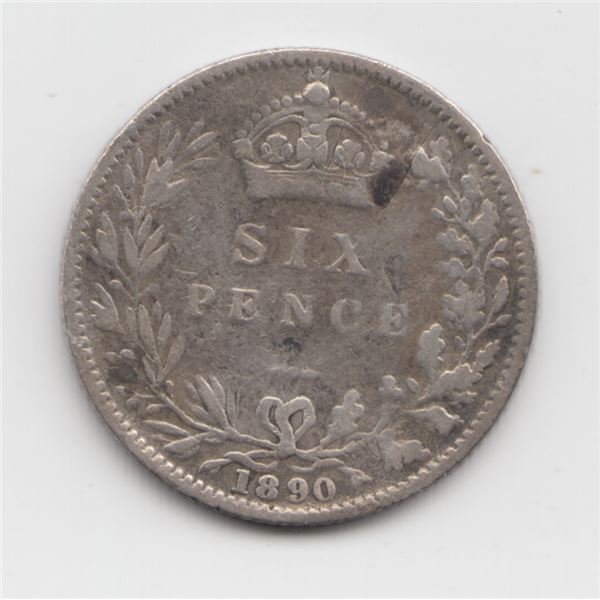 1890 Great Britain 6 Pence Silver Coin
