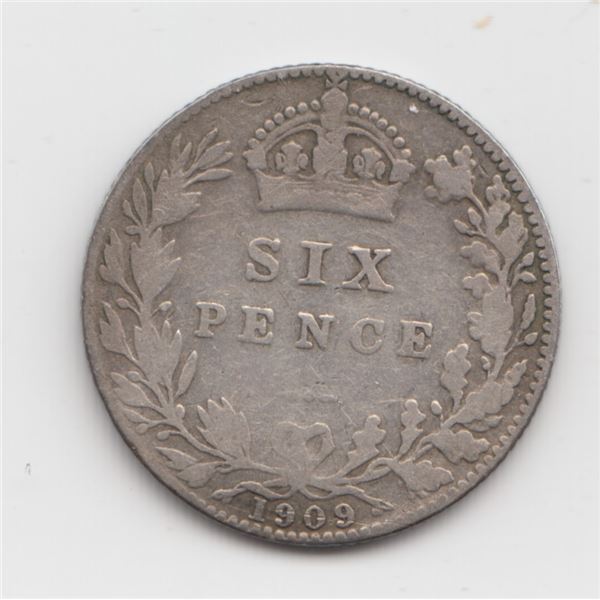1909 Great Britain 6 Pence Silver Coin