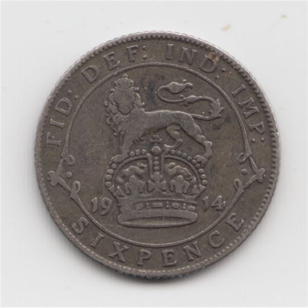 1914 Great Britain 6 Pence Silver Coin