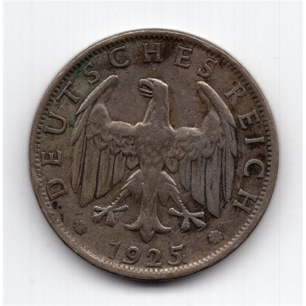 1925 A Germany 2 Reichsmark Silver Coin