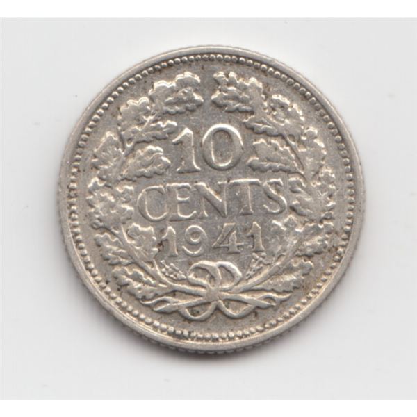 1941 Netherlands 10 Cent Silver Coin