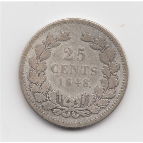1848 Netherlands 25 Cent Silver Coin