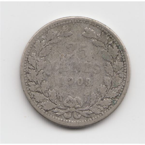 1903 Netherlands 25 Cents Silver Coin