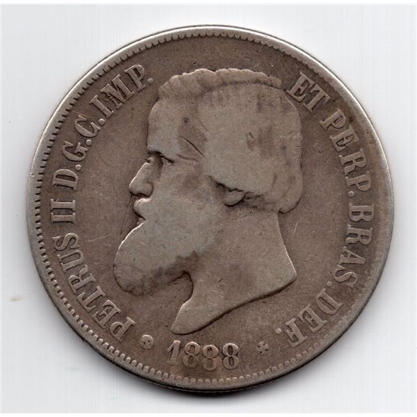 1888 Brazil 2000 Reis Silver Coin