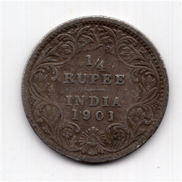 1901 India 1/4 Rupee Silver Coin