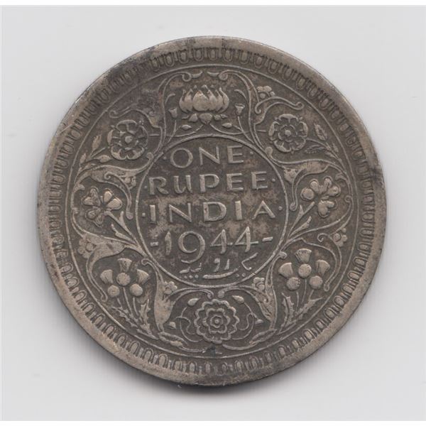1944 India 1 Rupee Silver Coin