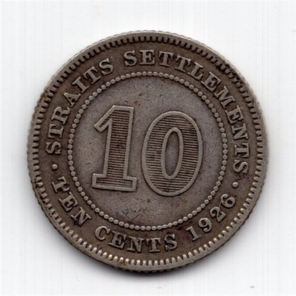 1926 Straits Settlements 10 Cents Silver Coin