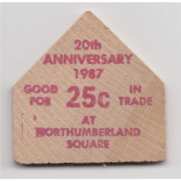 1987 Miramichi Coin Club 25 Cents Wood