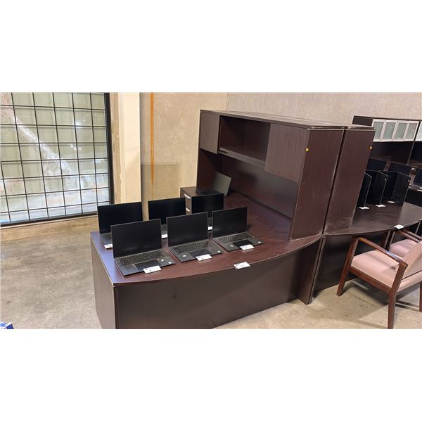 DARK WOOD BOW FRONT 6' X 6' RH EXECUTIVE L-SHAPE DESK W/ HUTCH