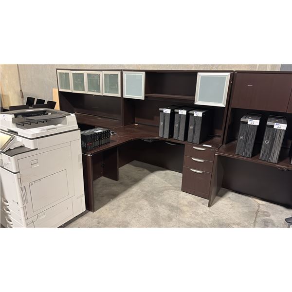 DARK WOOD EXECUTIVE 66" X 66" CORNER DESK W/ HUTCH