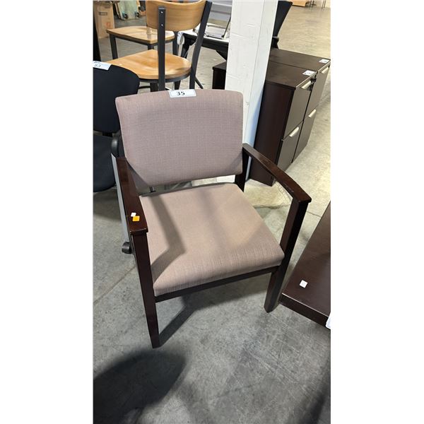 TAUPE WOOD FRAME CLIENT CHAIR