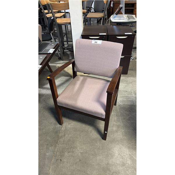 TAUPE WOOD FRAME CLIENT CHAIR