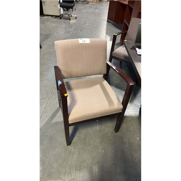 TAUPE WOOD FRAME CLIENT CHAIR
