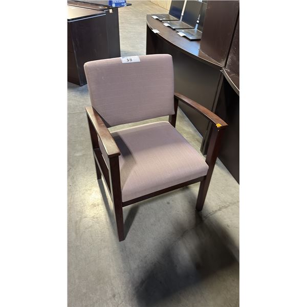 TAUPE WOOD FRAME CLIENT CHAIR