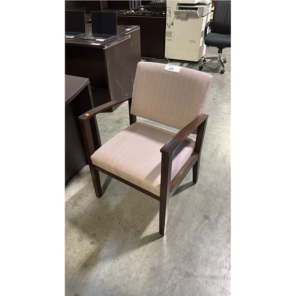 TAUPE WOOD FRAME CLIENT CHAIR